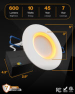 Recessed LED Lighting, 4 Inch, Night Light, Baffle, Selectable CCT, 600 Lumens