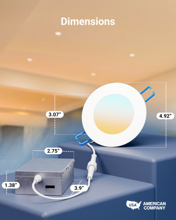 Recessed LED Lighting, 4 Inch, Slim with Metal J-Box, Selectable CCT, 850 Lumens