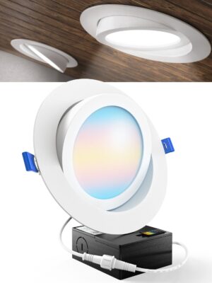 Recessed LED Lighting, 6 Inch, Slim Eyeball Gimbal, Selectable CCT, 1350 Lumens