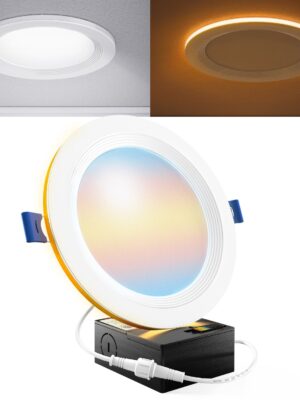 Recessed LED Lighting, 6 Inch, Slim, Baffle Trim, Night Light, Selectable CCT, 1500 Lumens