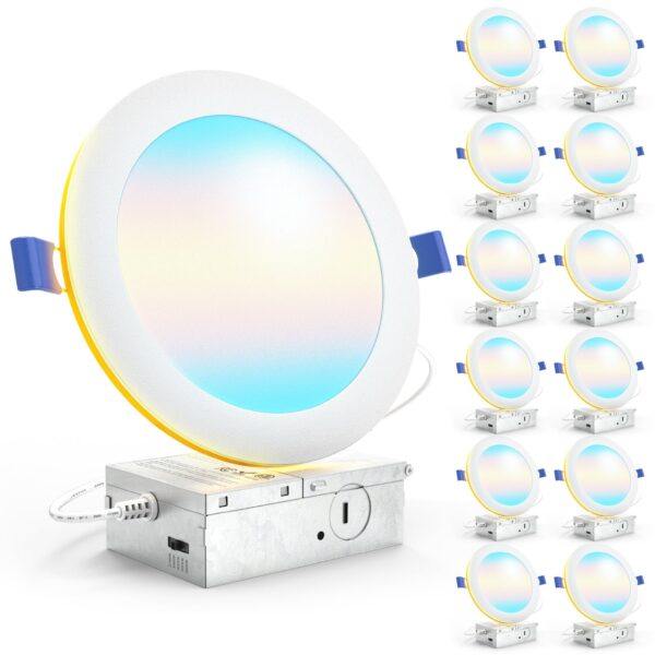 Recessed LED Lighting, 6 Inch, Night Light, Slim, Wafer Thin, Selectable CCT, 1500 Lumens