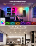 Recessed LED Lighting, 4 Inch, Smart Night Light Slim, Wafer Thin, Smooth Trim, Selectable CCT, 800 Lumens