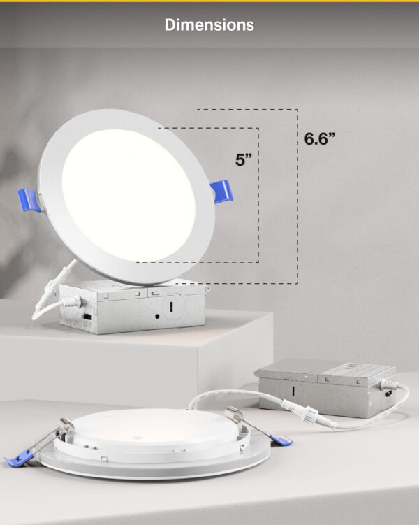 Recessed LED Lighting, 6 Inch, Night Light, Slim, Wafer Thin, Selectable CCT, 1500 Lumens