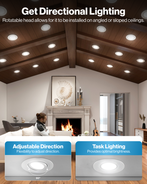 Recessed LED Lighting, 4 Inch, Slim Eyeball Gimbal, Selectable CCT, 900 Lumens