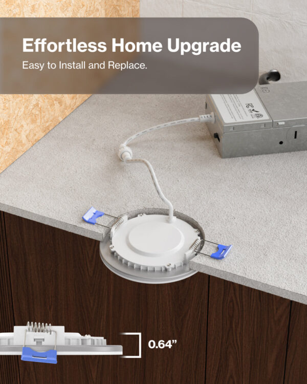 Recessed LED Lighting, 4 Inch, Smart Night Light Slim, Wafer Thin, Smooth Trim, Selectable CCT, 900 Lumens