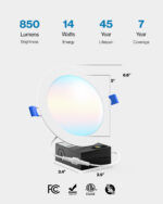 Recessed LED Lighting, 6 Inch, Slim, Selectable CCT, 1200 Lumens