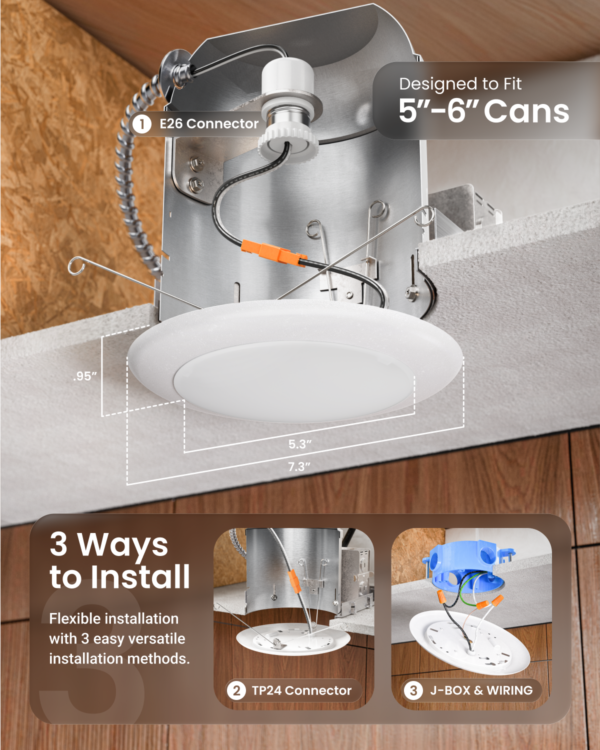 Recessed LED Lighting, 5/6 Inch, Disk Downlight, 15W, Selectable CCT, 1350 Lumens