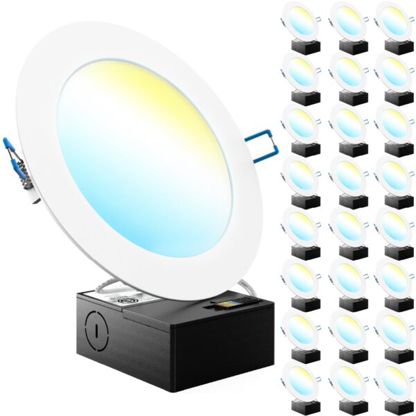 Recessed LED Lighting, 6 Inch, Slim, Wafer Thin, Selectable CCT, 1250 Lumens