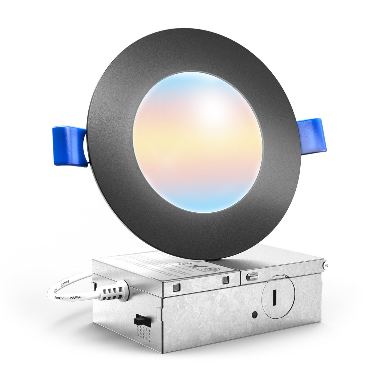 Recessed LED Lighting, 4 Inch, Slim, Wafer Thin, Black Trim, Selectable CCT, 700 Lumens