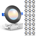 Recessed LED Lighting, 4 Inch, Slim, Wafer Thin, Black Trim, Selectable CCT, 700 Lumens