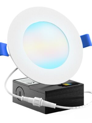 Recessed LED Lighting, 4 Inch, High Lumen Slim, Wafer Thin, Smooth Trim, Selectable CCT, 800 Lumens