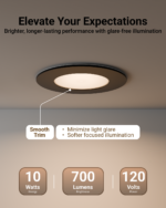 Recessed LED Lighting, 4 Inch, Slim, Wafer Thin, Black Trim, Selectable CCT, 700 Lumens