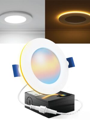 Recessed LED Lighting, 4 Inch, Slim, Wafer Thin, Night Light, Selectable CCT (2700K-6000K), 900 Lumens
