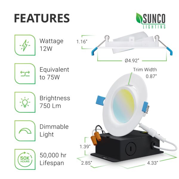 Recessed LED Lighting, 4 Inch, Slim Gimbal, Selectable CCT, 750 Lumens